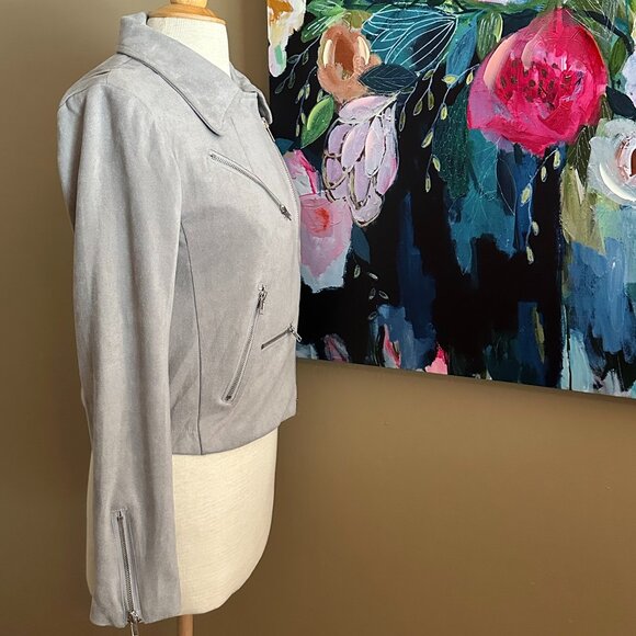 VICI Gray Faux Suede Moto Jacket Women's Size Medium Luxe & Timeless - Picture 2 of 10